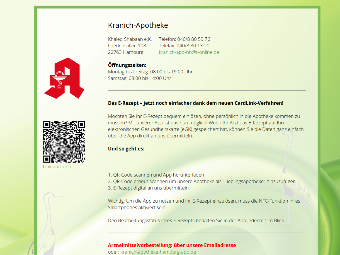 Website-Screenshot von Kranich-Apotheke
