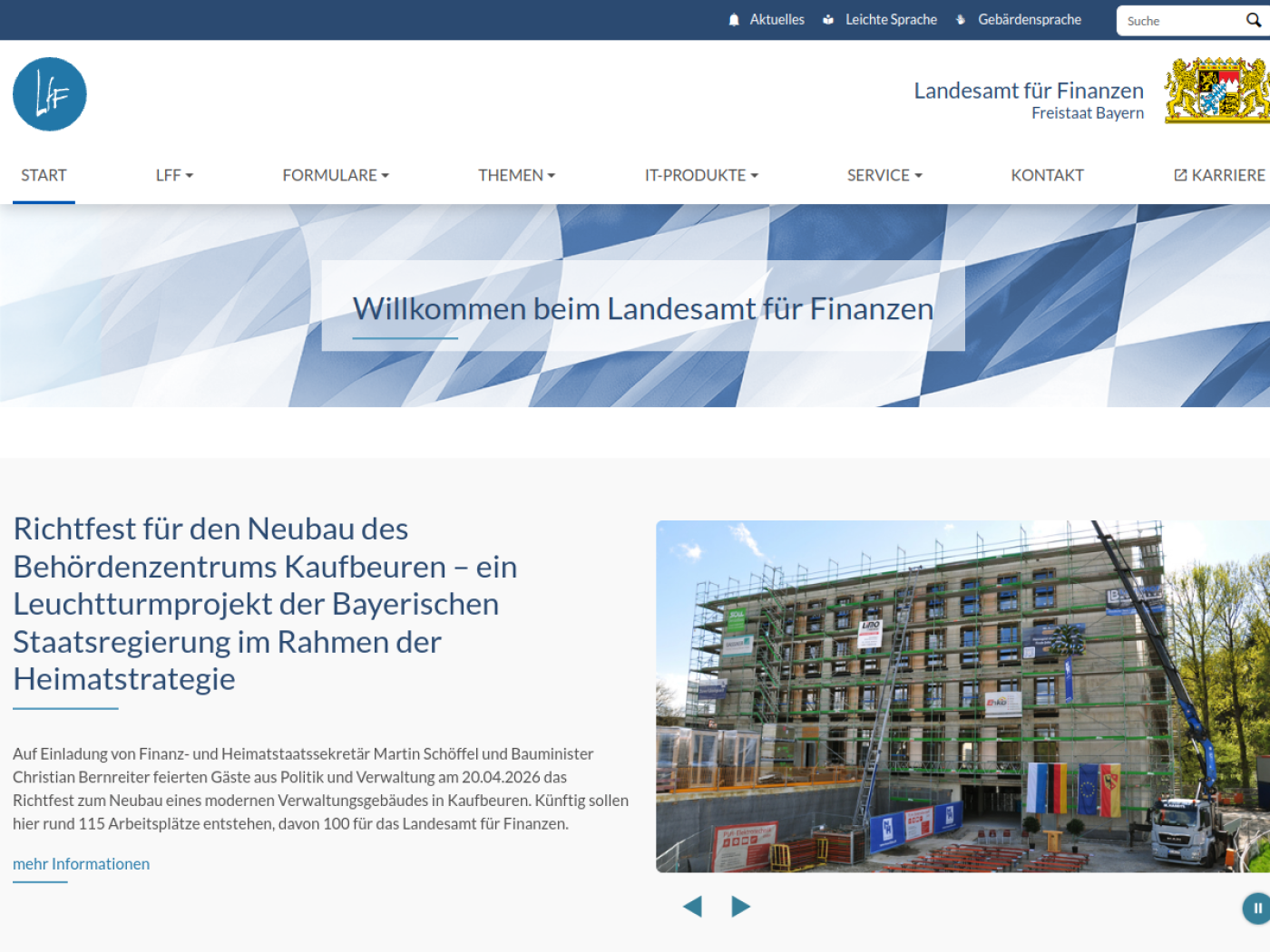 Website-Screenshot von Landesamt für Finanzen