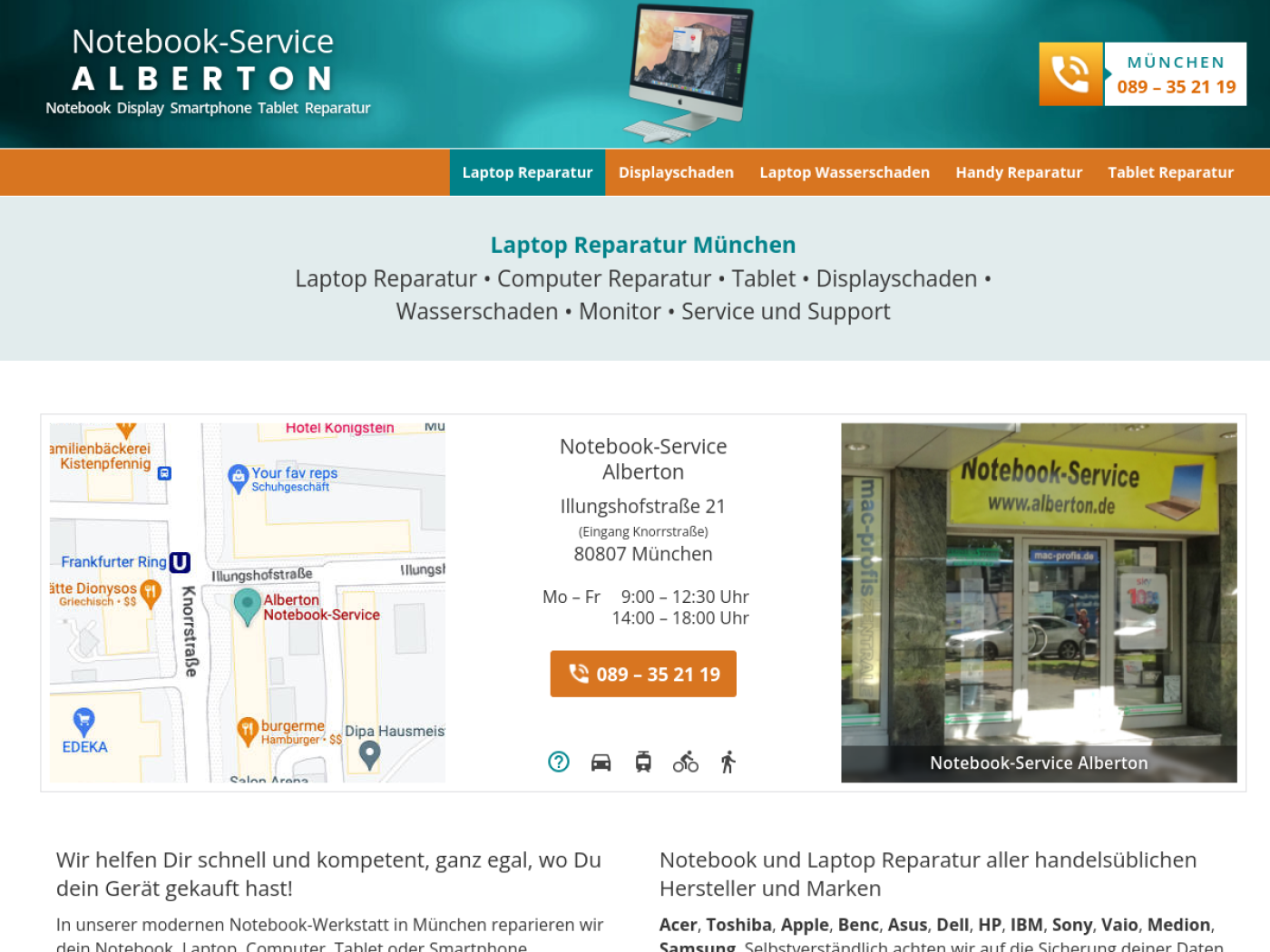 Website-Screenshot von Mac-Profis u. Notebook-Service Alberton