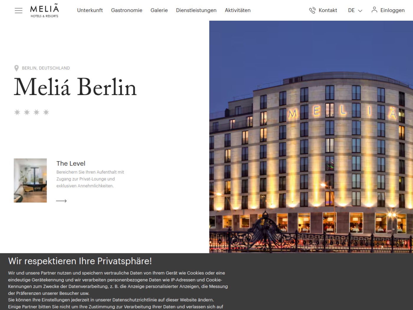 Website-Screenshot von Meliá