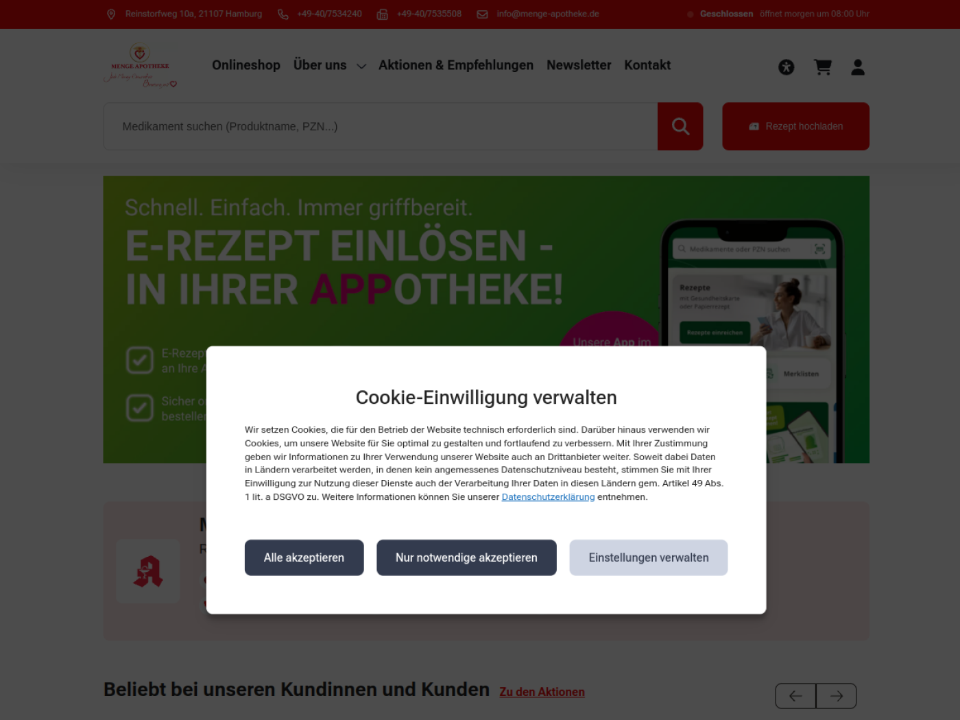 Website-Screenshot von Menge Apotheke