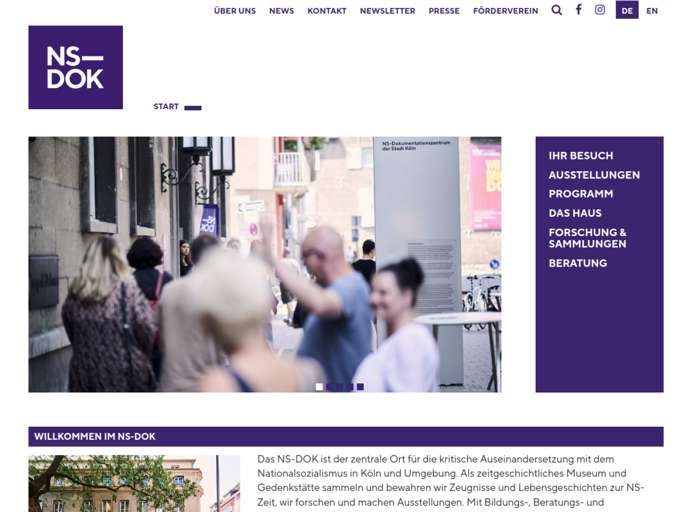 Website-Screenshot von NS-Dokumentationszentrum