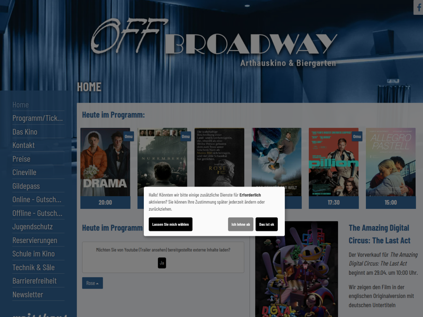 Website-Screenshot von Off Broadway