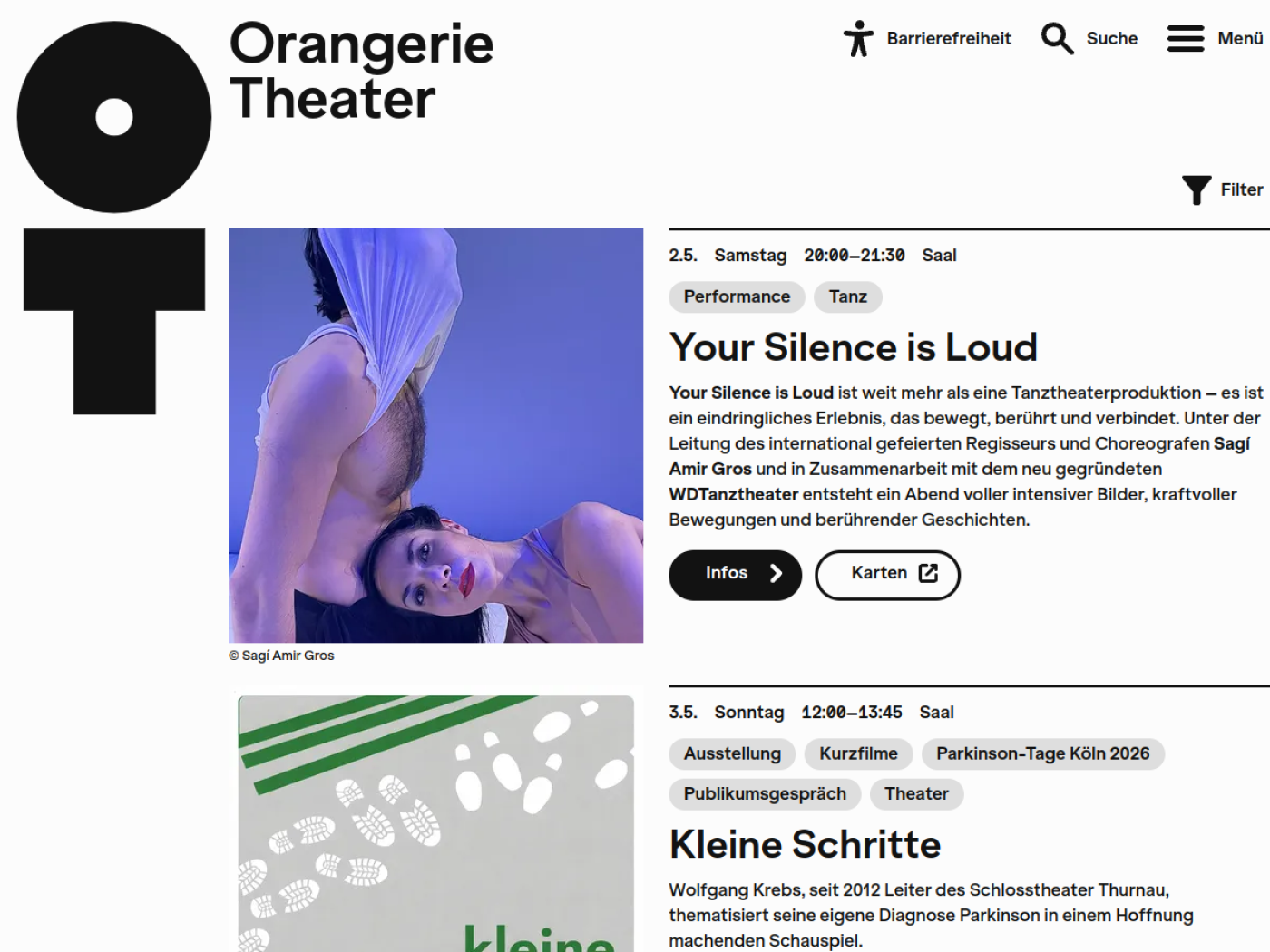 Website-Screenshot von Orangerie