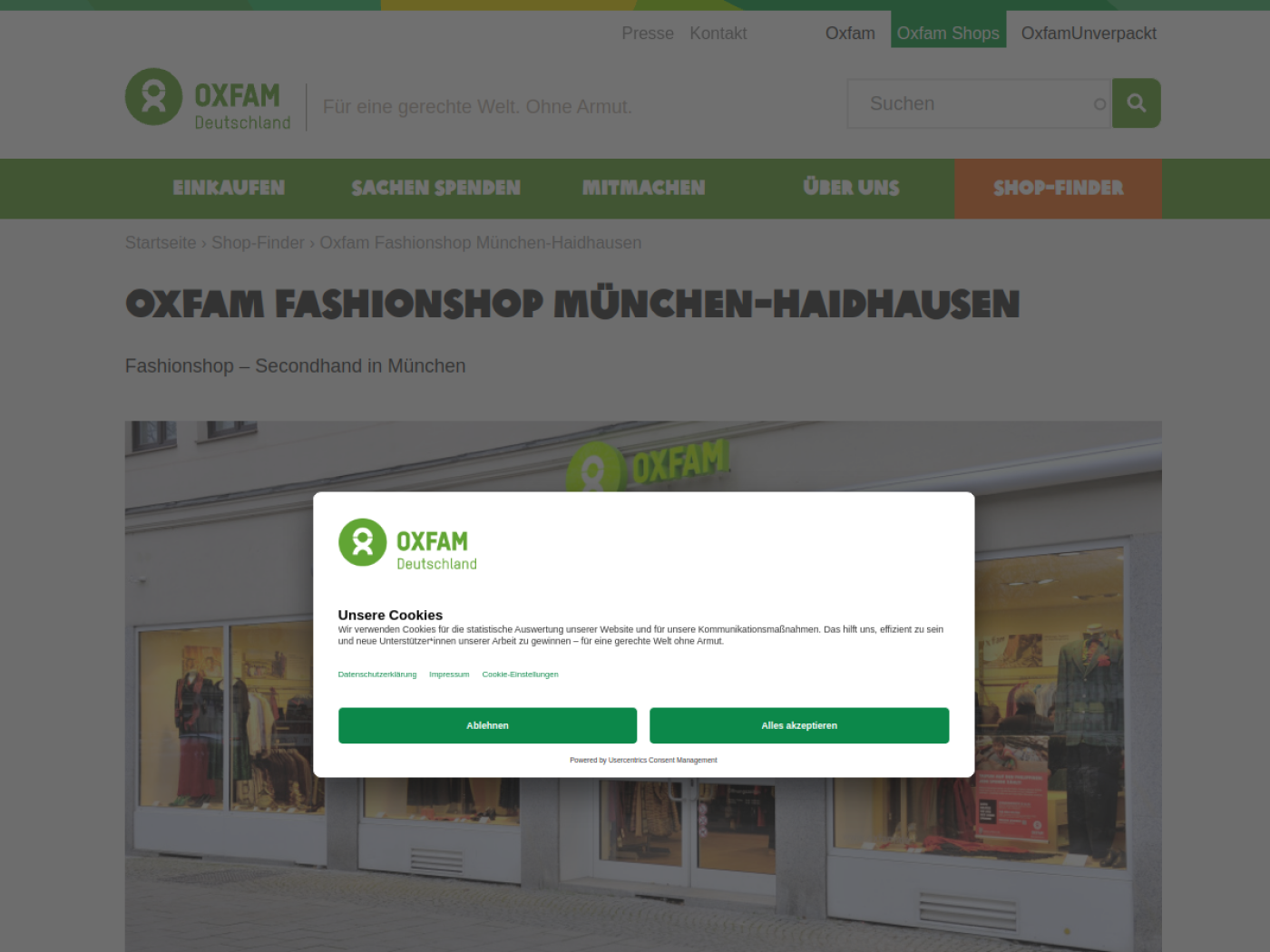 Website-Screenshot von Oxfam