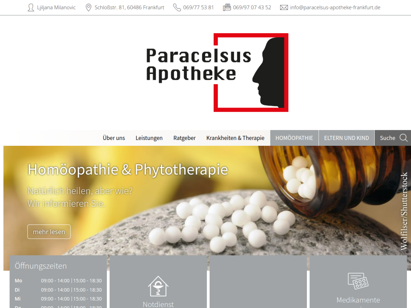 Website-Screenshot von Paracelsus Apotheke