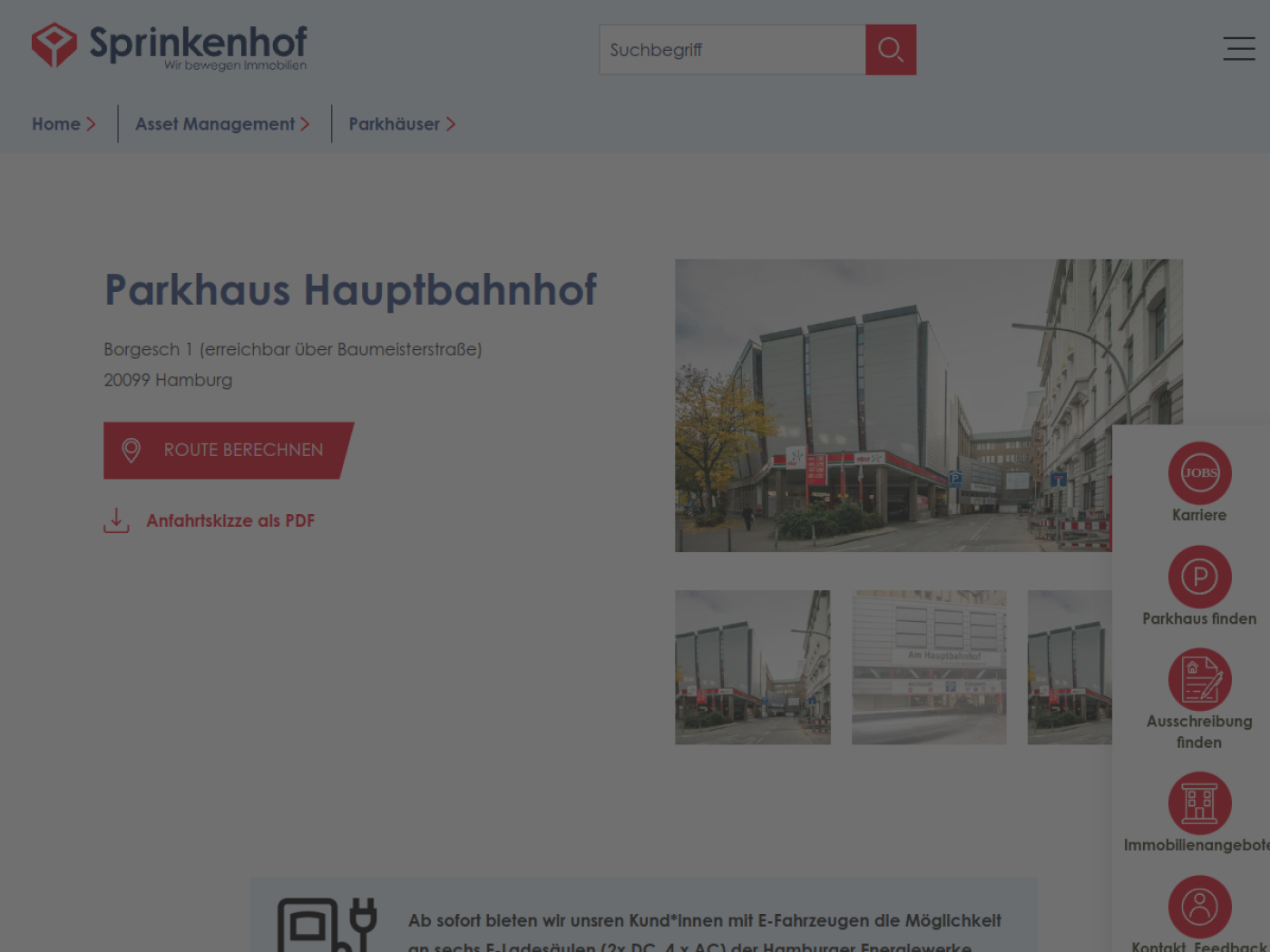 Website-Screenshot von Parkhaus am Hauptbahnhof