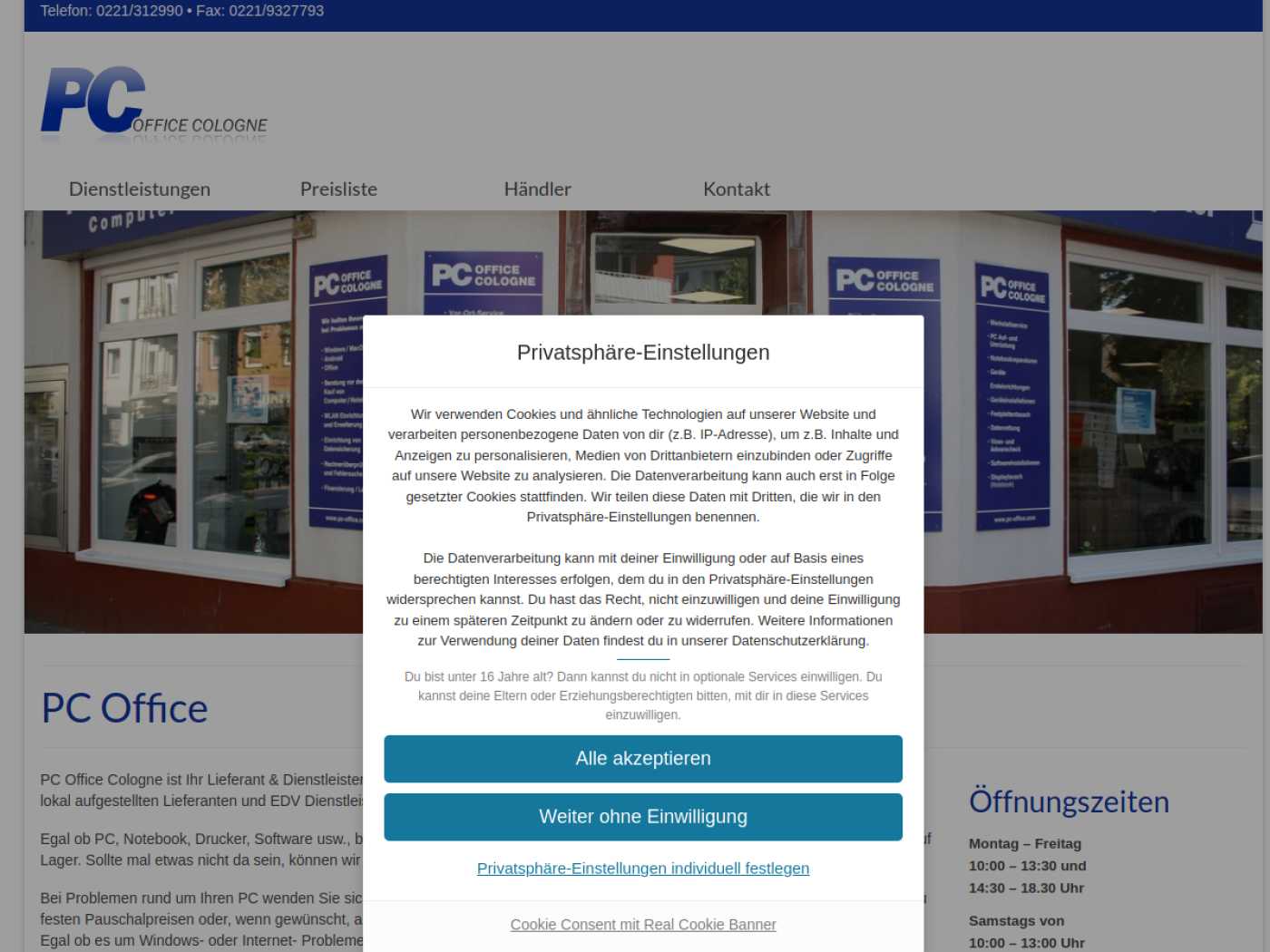 Website-Screenshot von PC Office Cologne
