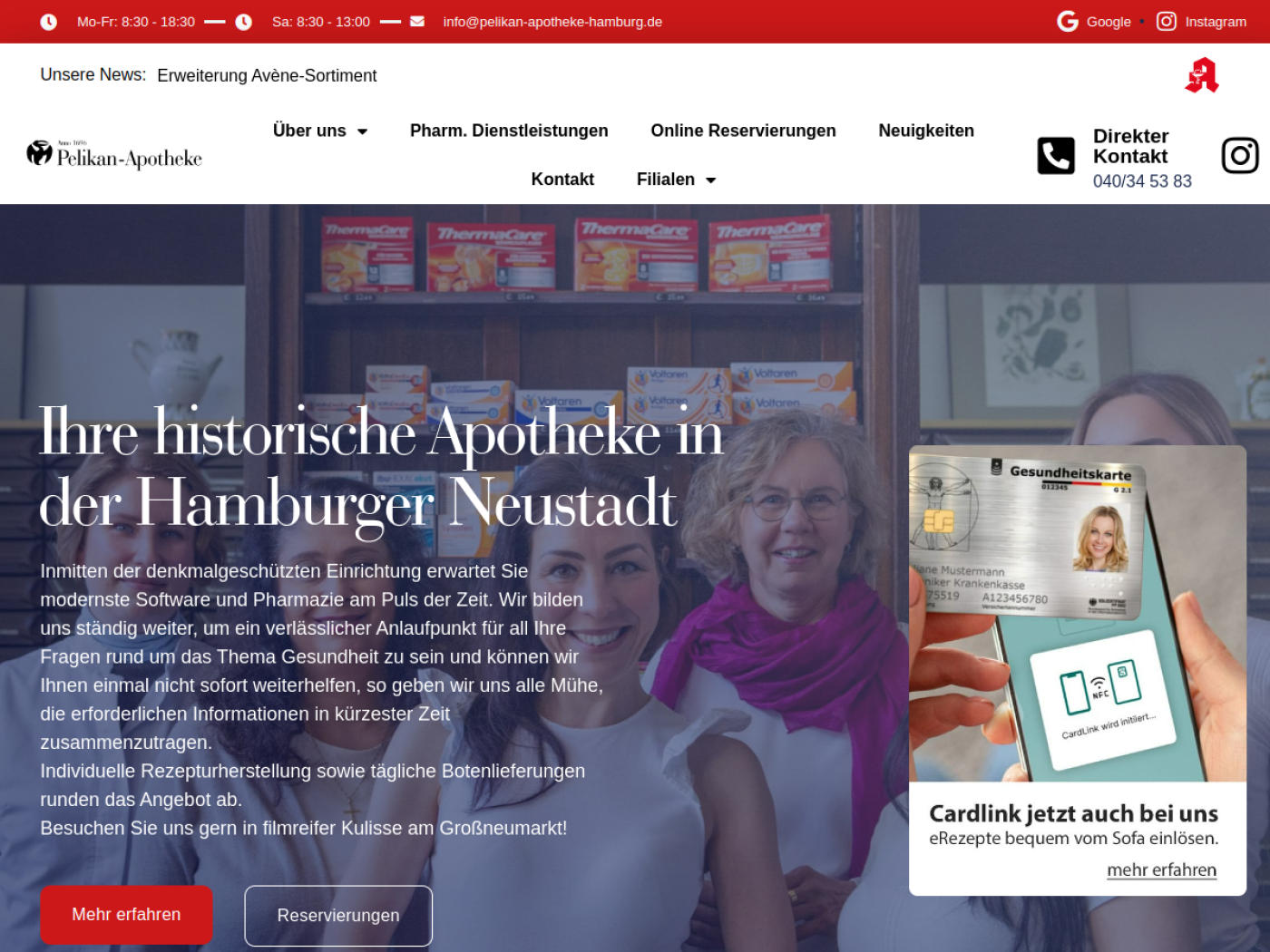 Website-Screenshot von Pelikan-Apotheke