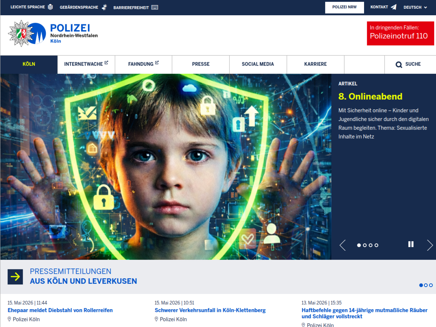 Website-Screenshot von Polizeiwache Nippes