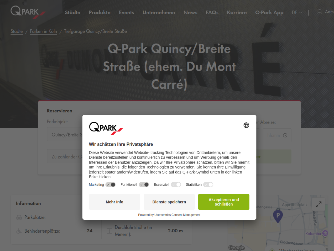 Website-Screenshot von Q-Park Quincy / Breite Straße