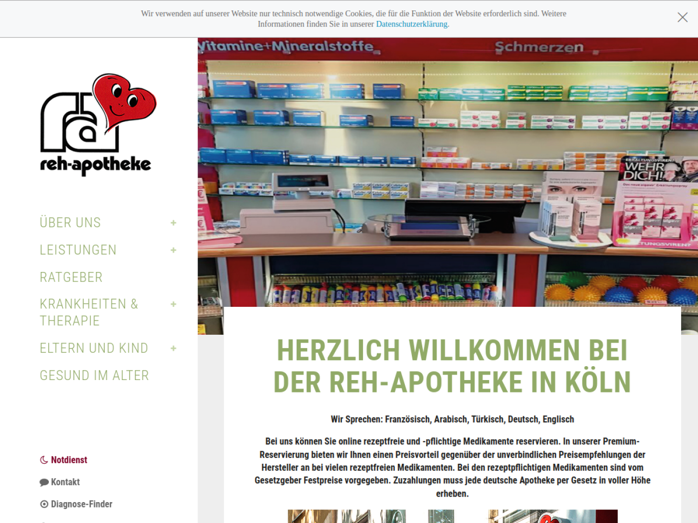 Website-Screenshot von Reh-Apotheke