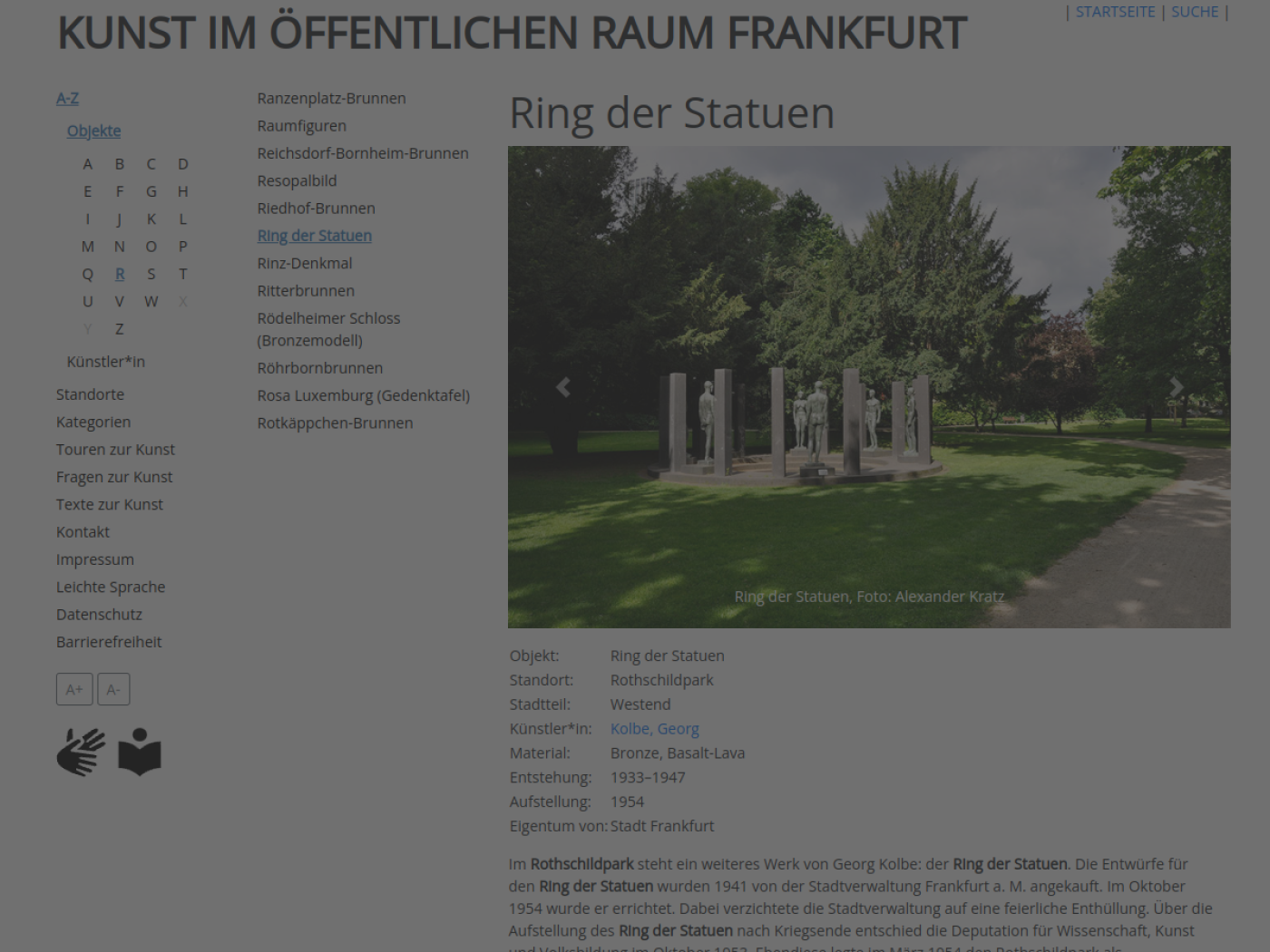 Website-Screenshot von Ring der Statuen