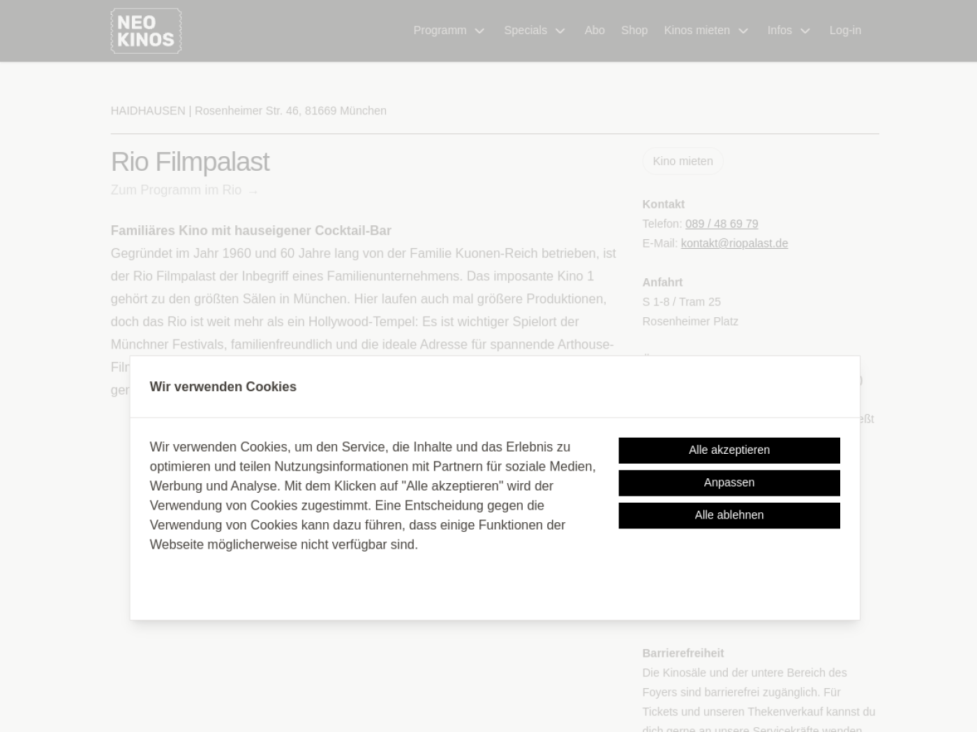 Website-Screenshot von Rio Filmpalast
