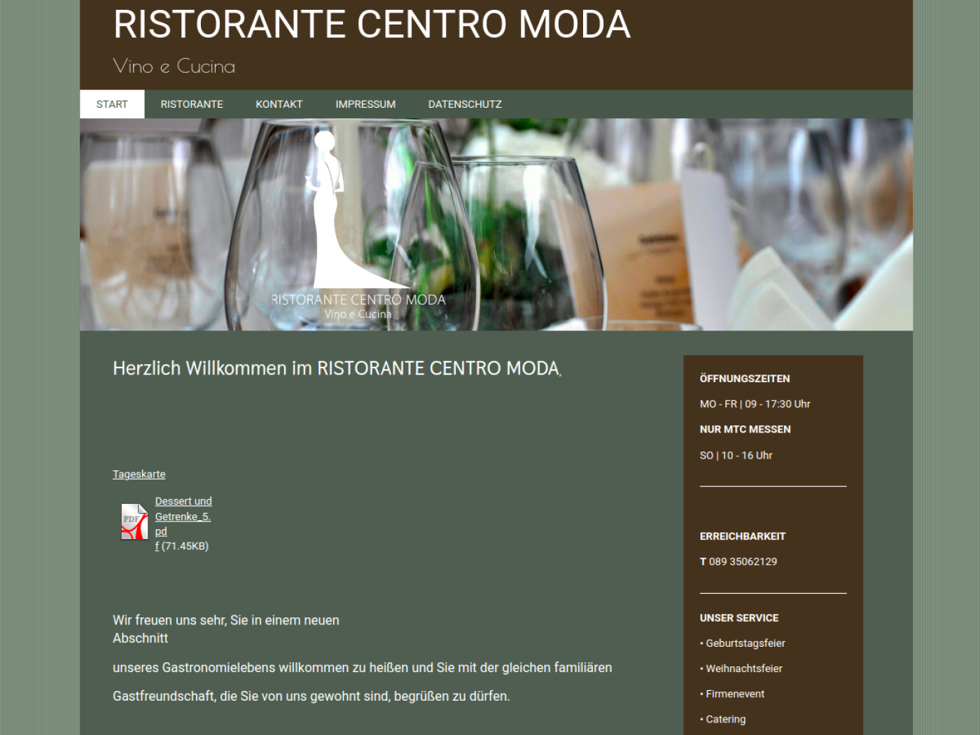 Website-Screenshot von Ristorante Centro Moda
