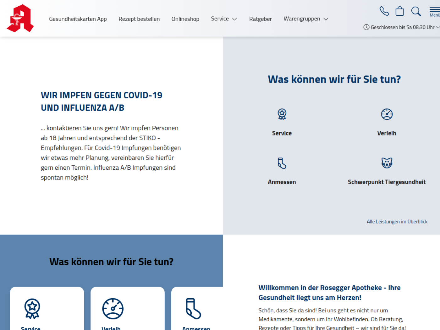 Website-Screenshot von Rosegger Apotheke