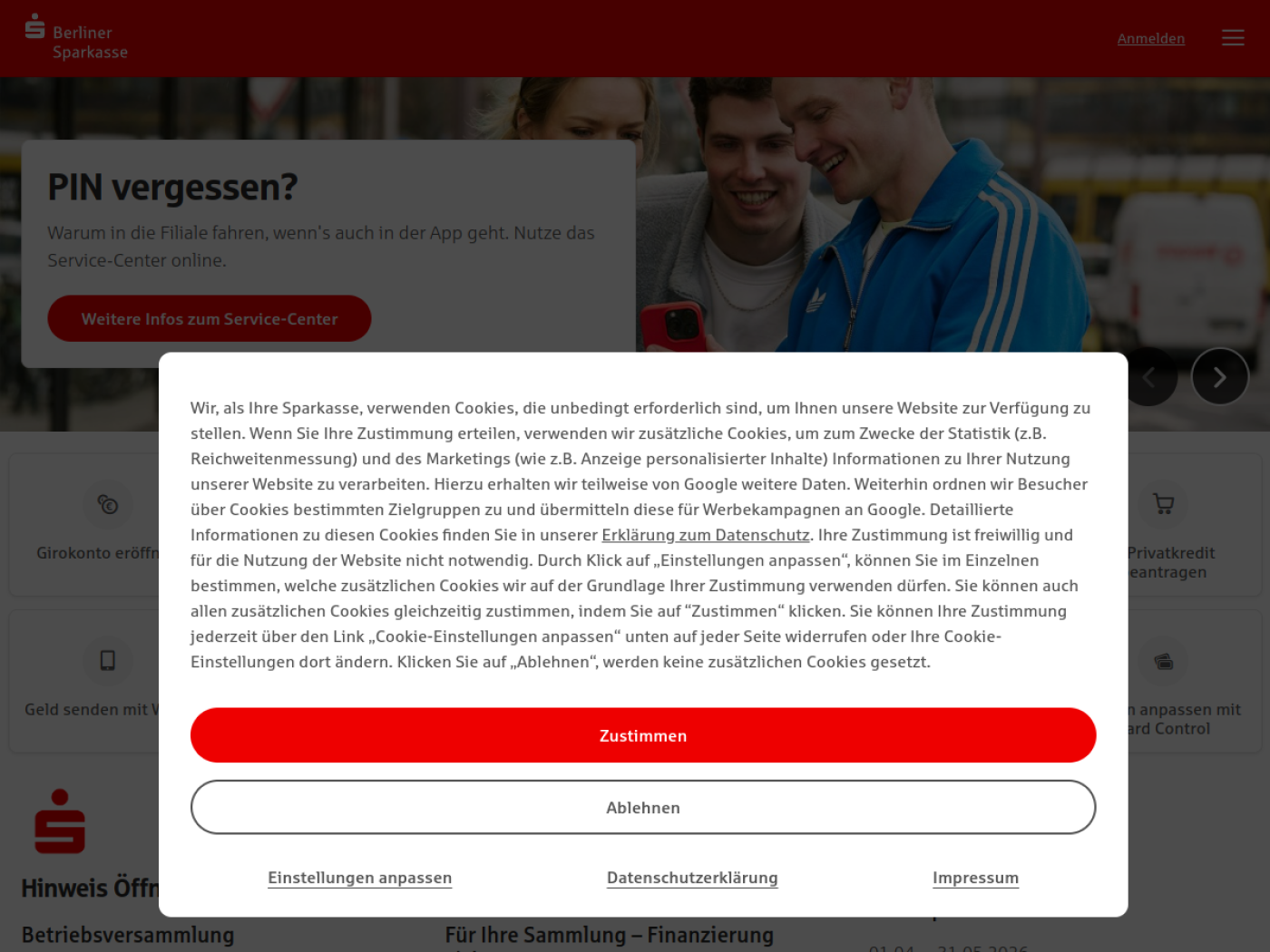 Website-Screenshot von Sparkasse