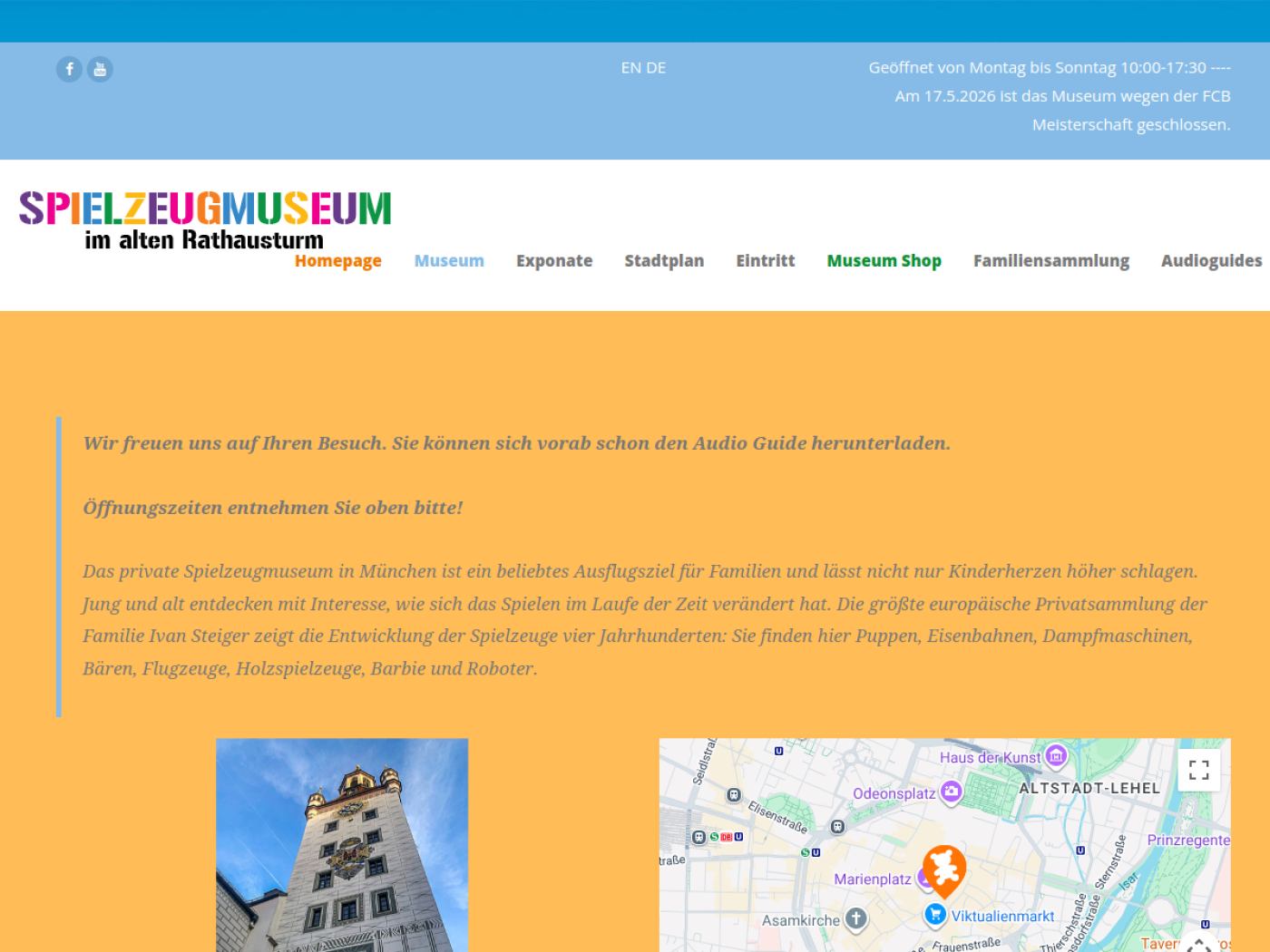 Website-Screenshot von Spielzeugmuseum