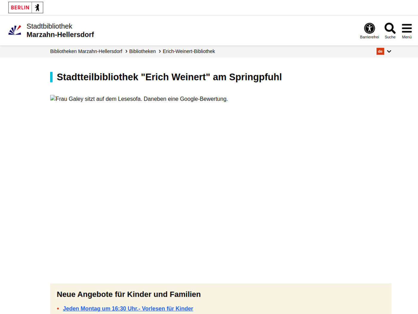 Website-Screenshot von Stadtteilbibliothek Erich Weinert