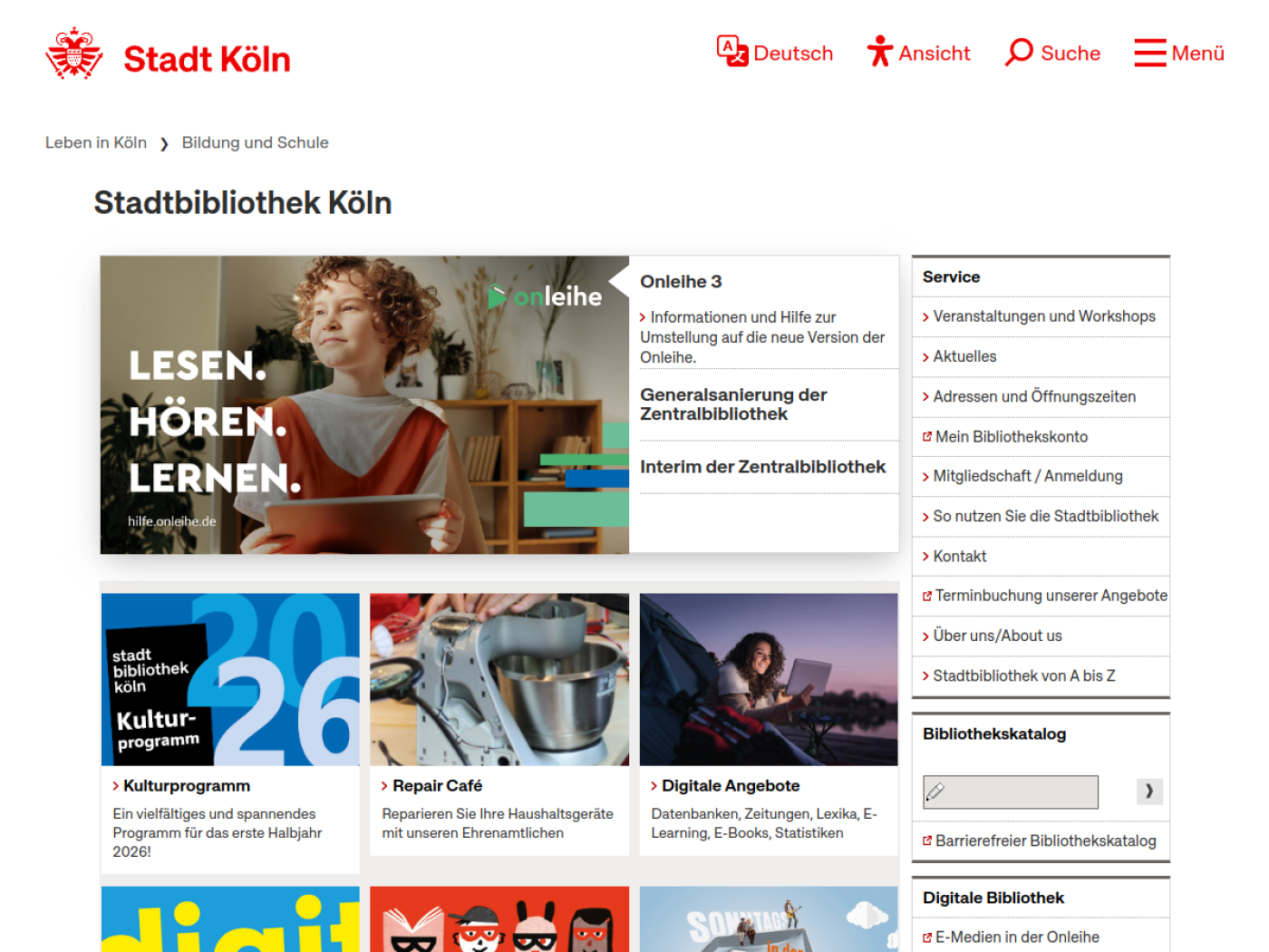Website-Screenshot von Stadtteilbibliothek Nippes