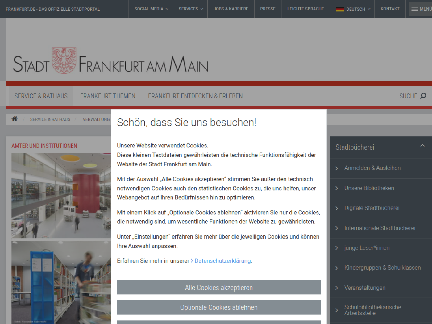 Website-Screenshot von Städtische Zentralbibliothek