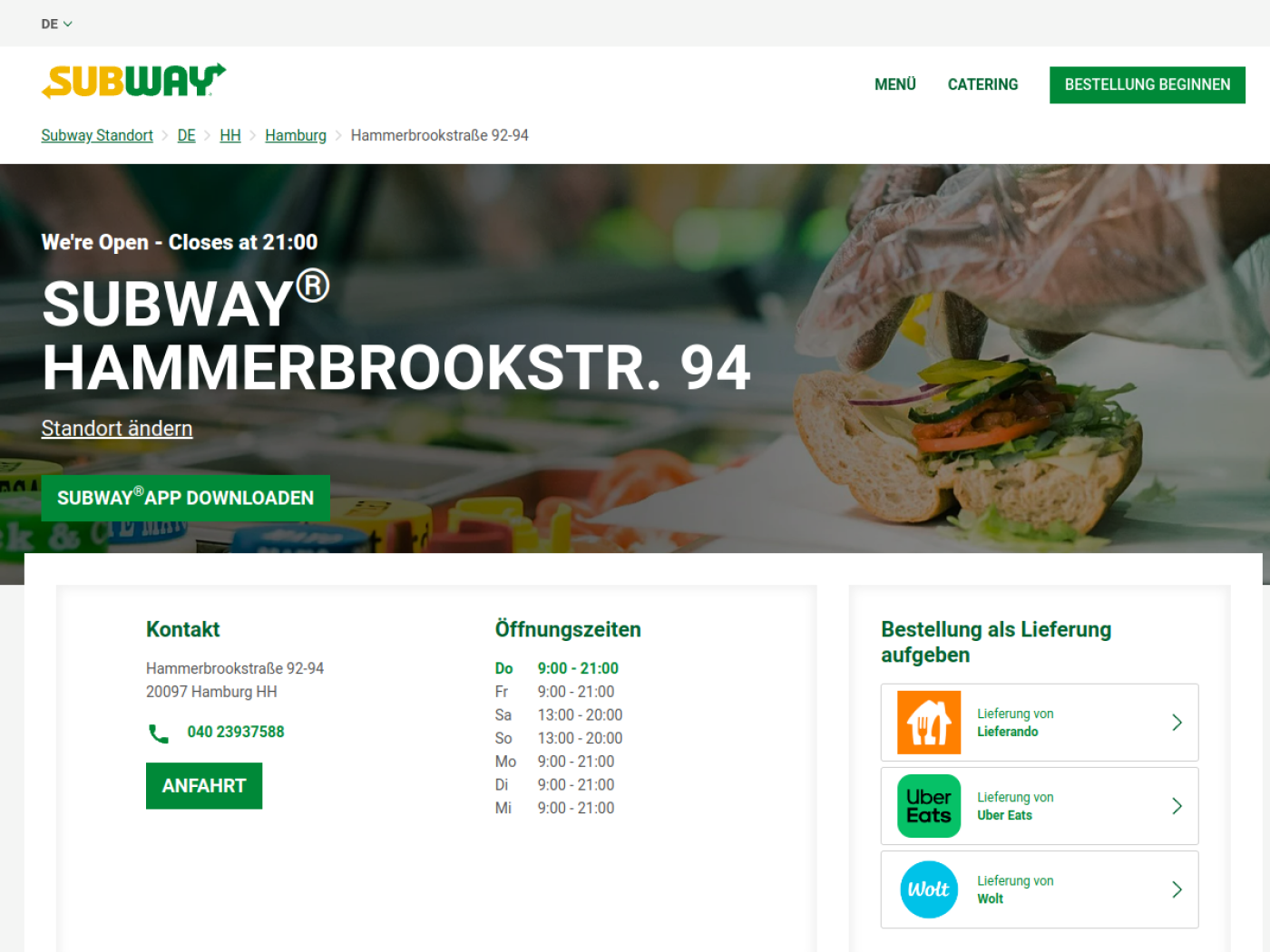 Website-Screenshot von Subway