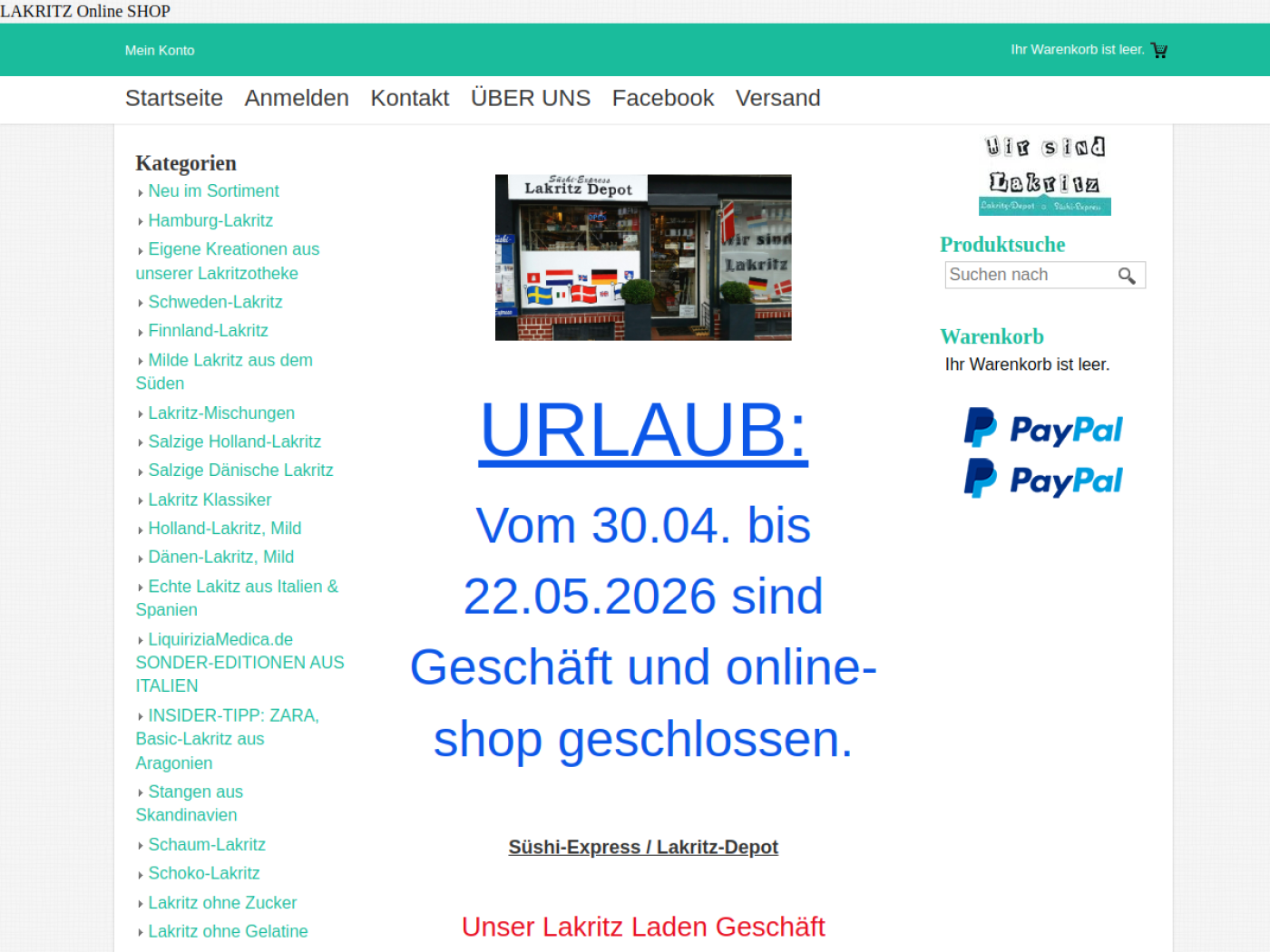Website-Screenshot von Süshi-Express Lakritz-Depot