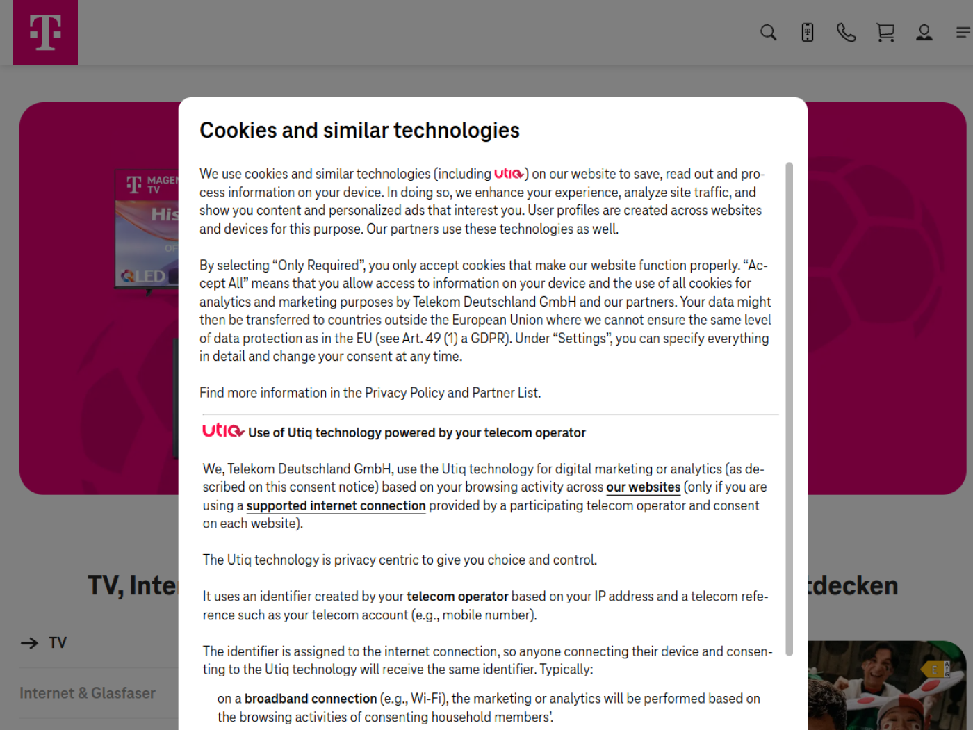 Website-Screenshot von Deutsche Telekom