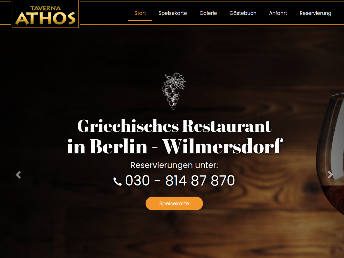Website-Screenshot von Taverna Athos