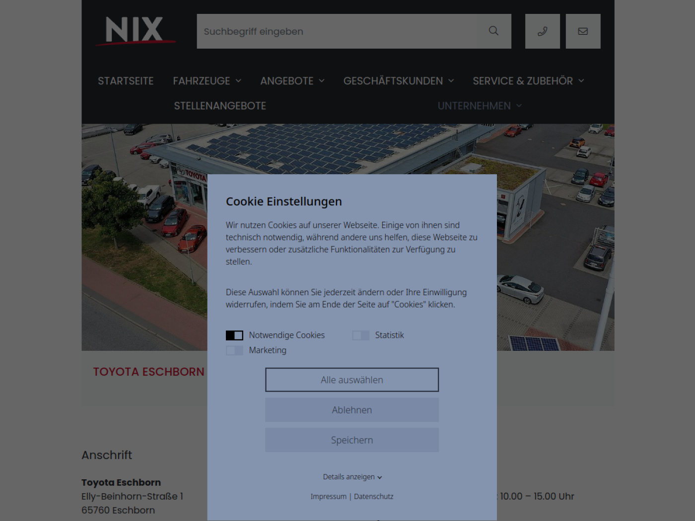 Website-Screenshot von Toyota