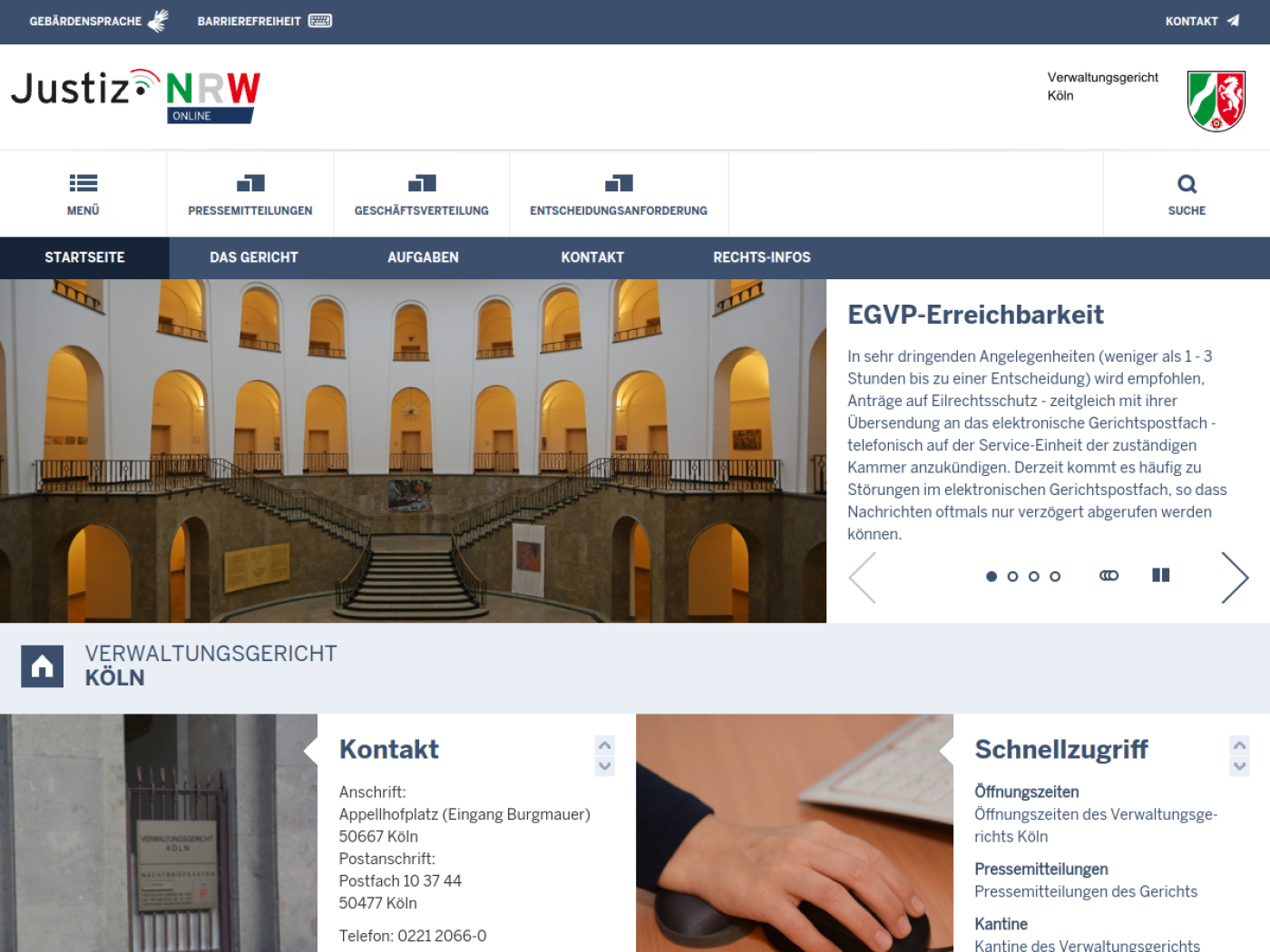 Website-Screenshot von Verwaltungsgericht Köln