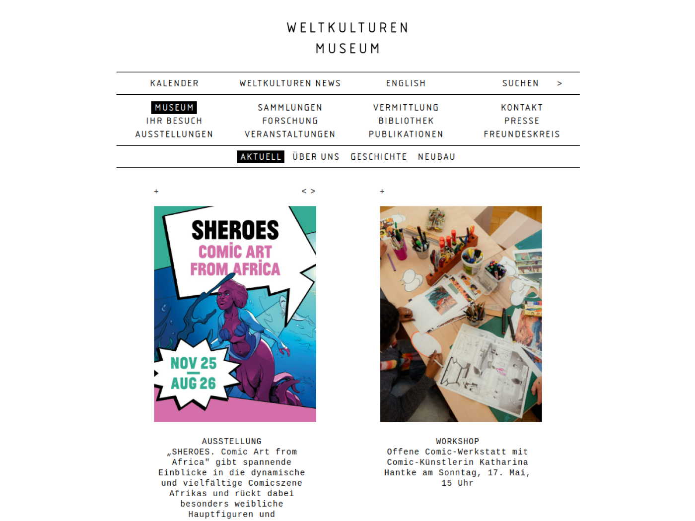 Website-Screenshot von Weltkulturen Museum