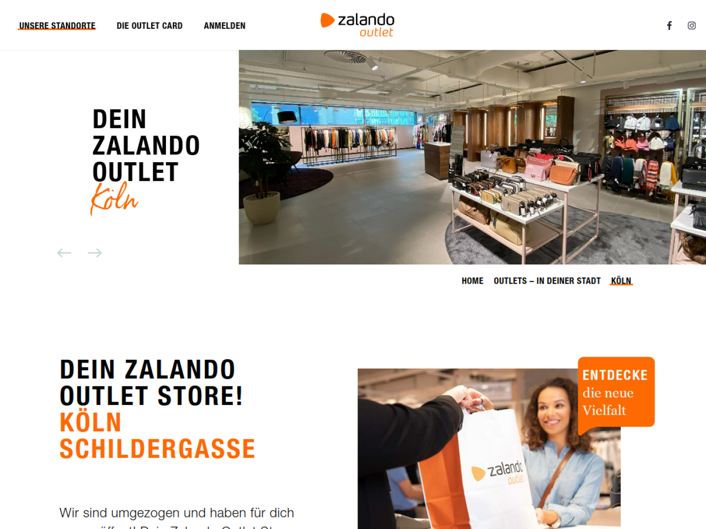 Website-Screenshot von Zalando outlet