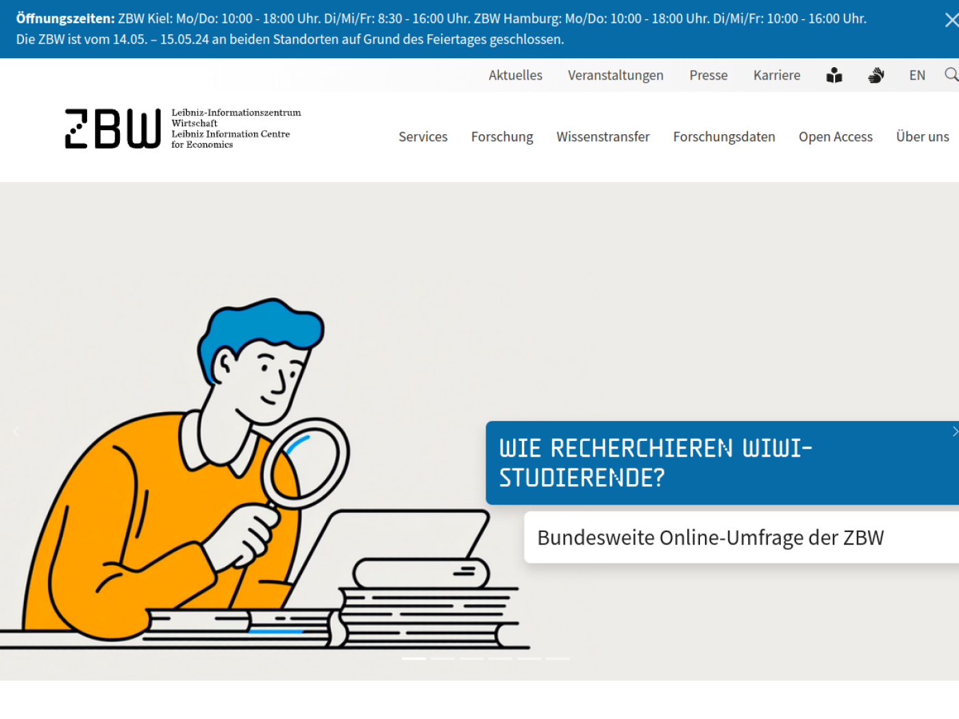 Website-Screenshot von Zentralbibliothek für Wirtschaftswissenschaften