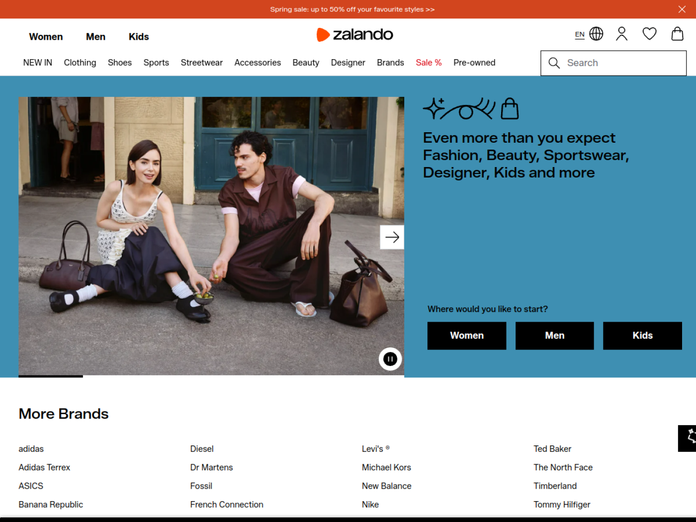 Website-Screenshot von Zalando