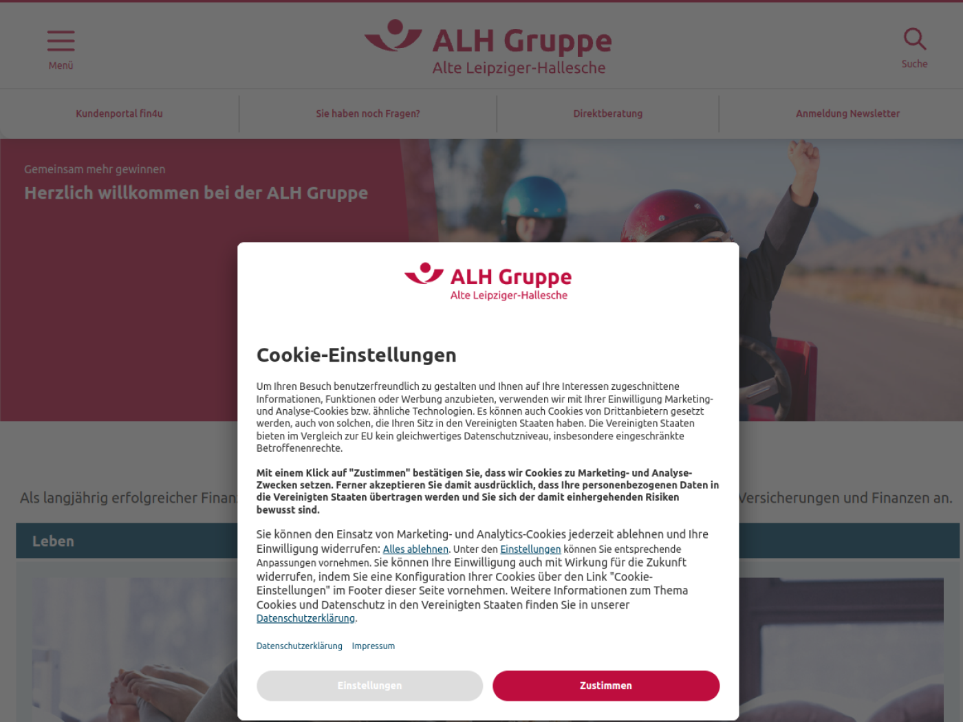 Website-Screenshot von Alte Leipziger – Hallesche