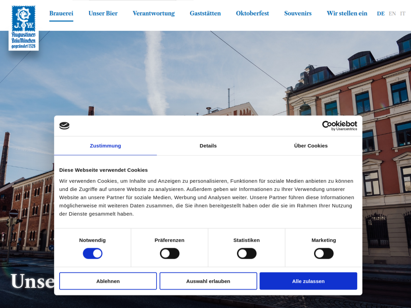 Website-Screenshot von Augustiner-Bräu