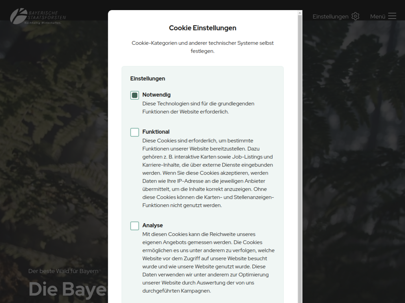 Website-Screenshot von Bayerische Staatsforsten
