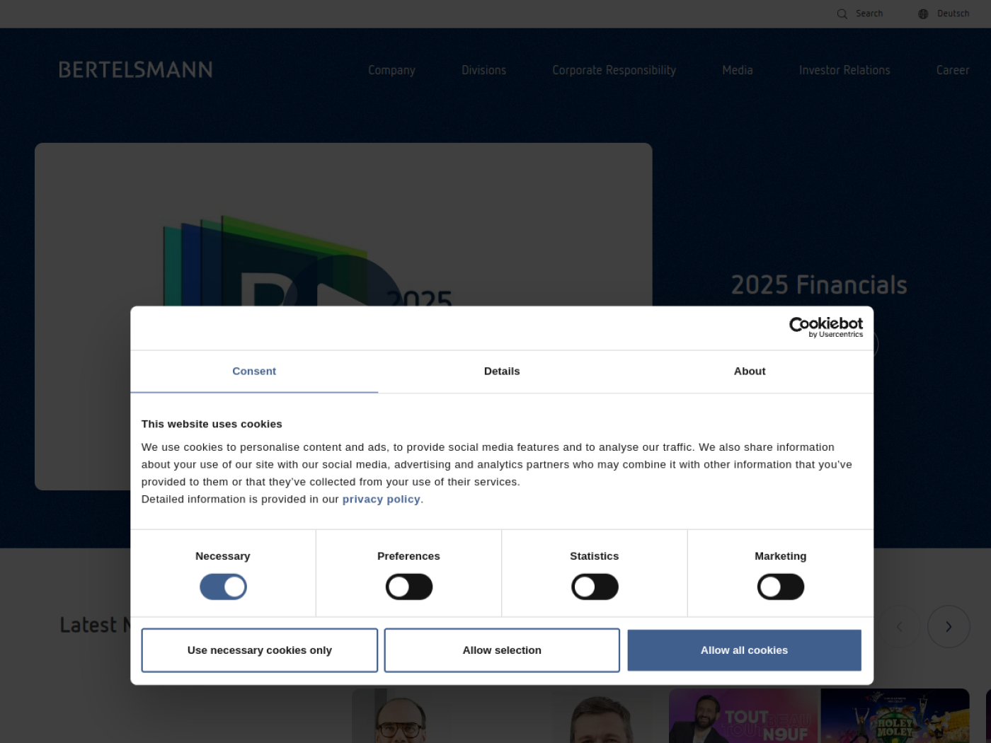 Website-Screenshot von Bertelsmann