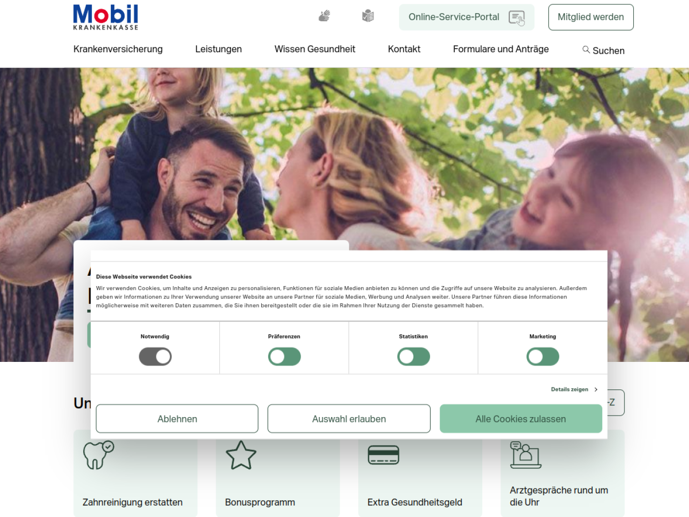Website-Screenshot von Betriebskrankenkasse Mobil Oil