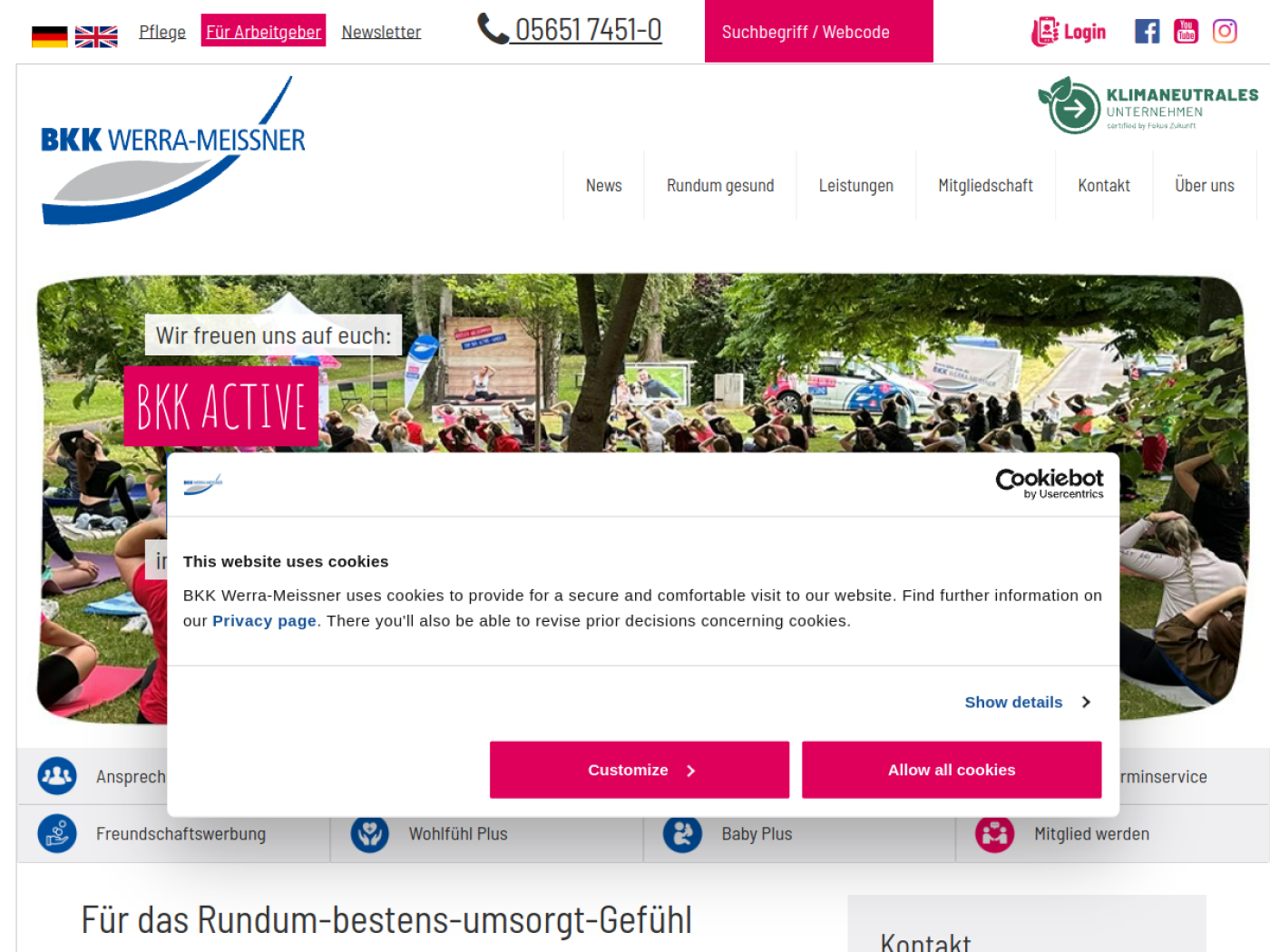 Website-Screenshot von BKK Werra-Meissner