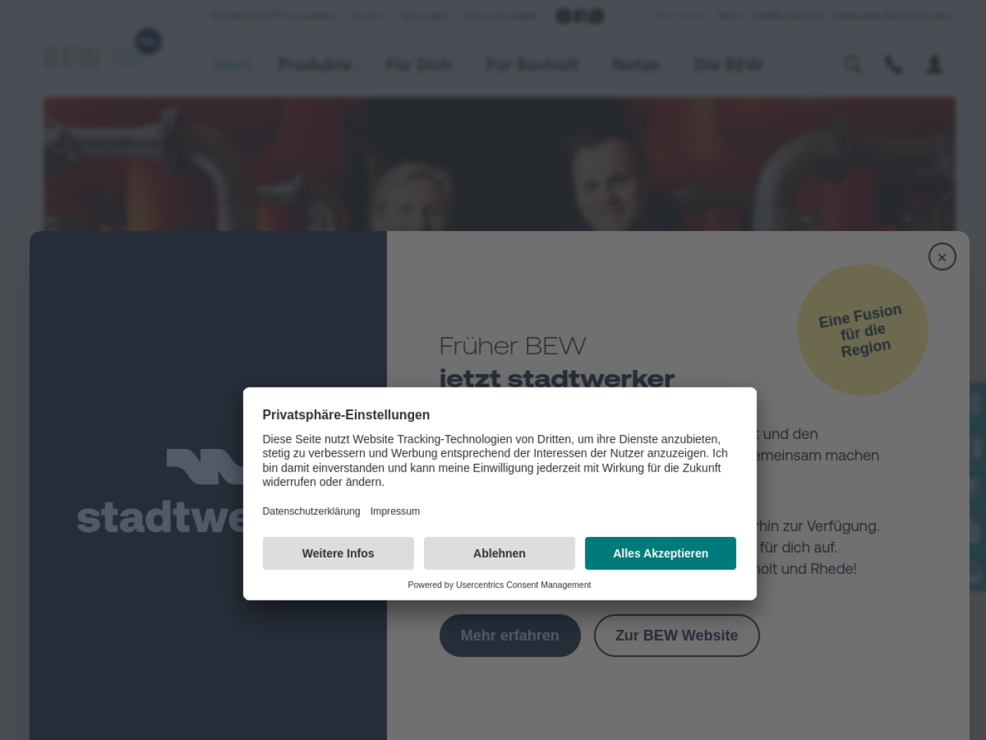 Website-Screenshot von Bocholter Energie- und Wasserversorgung