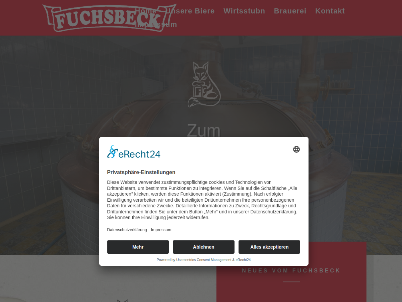 Website-Screenshot von Brauerei Fuchsbeck