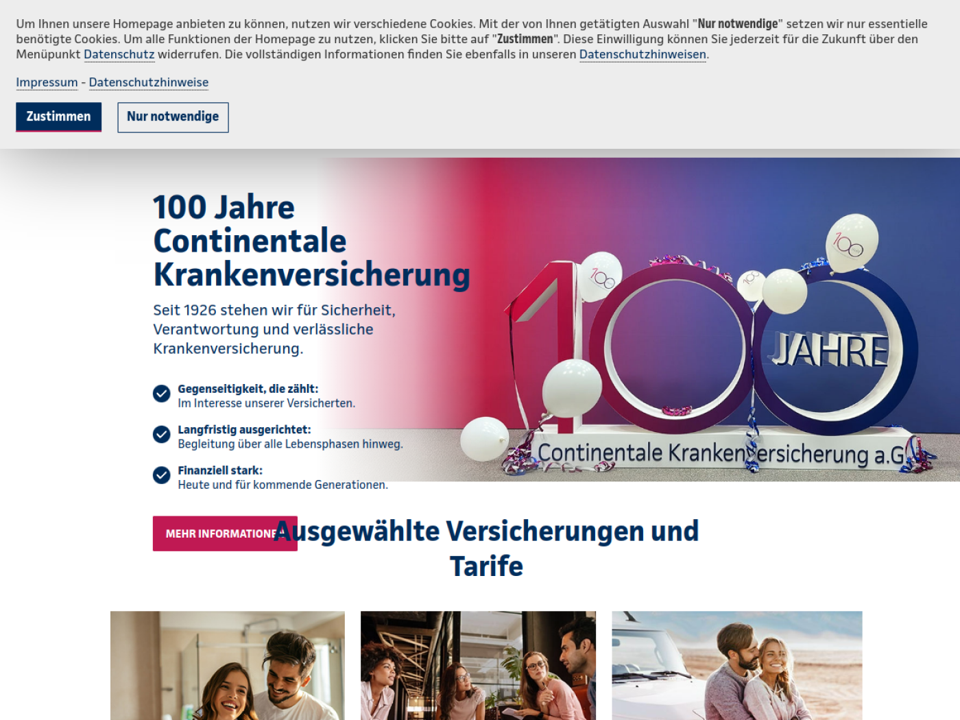 Website-Screenshot von Continentale Krankenversicherung