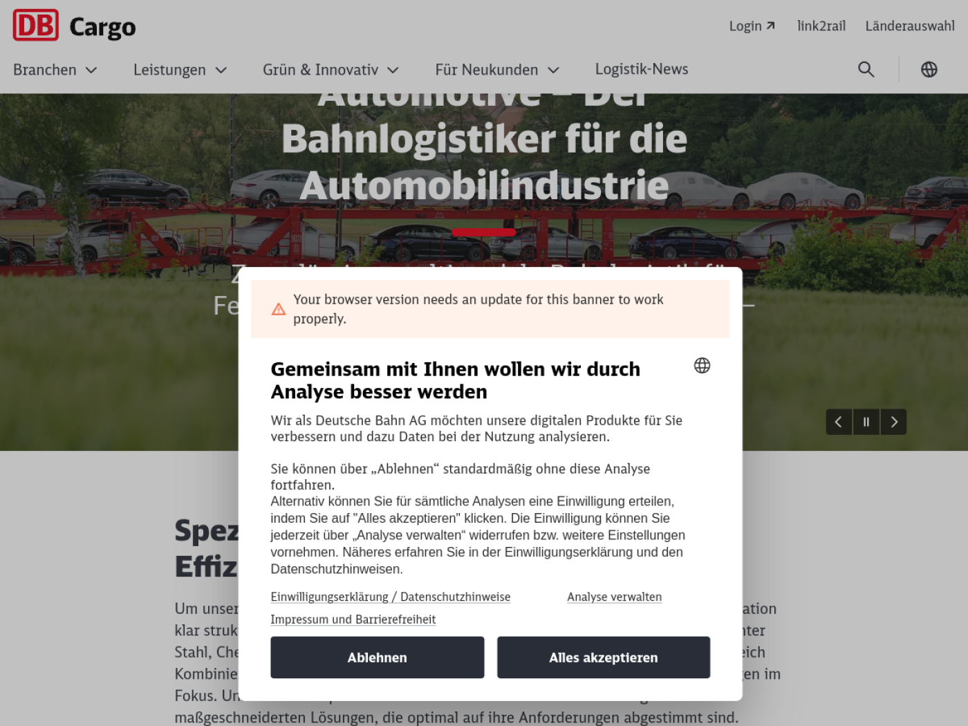 Website-Screenshot von DB Cargo