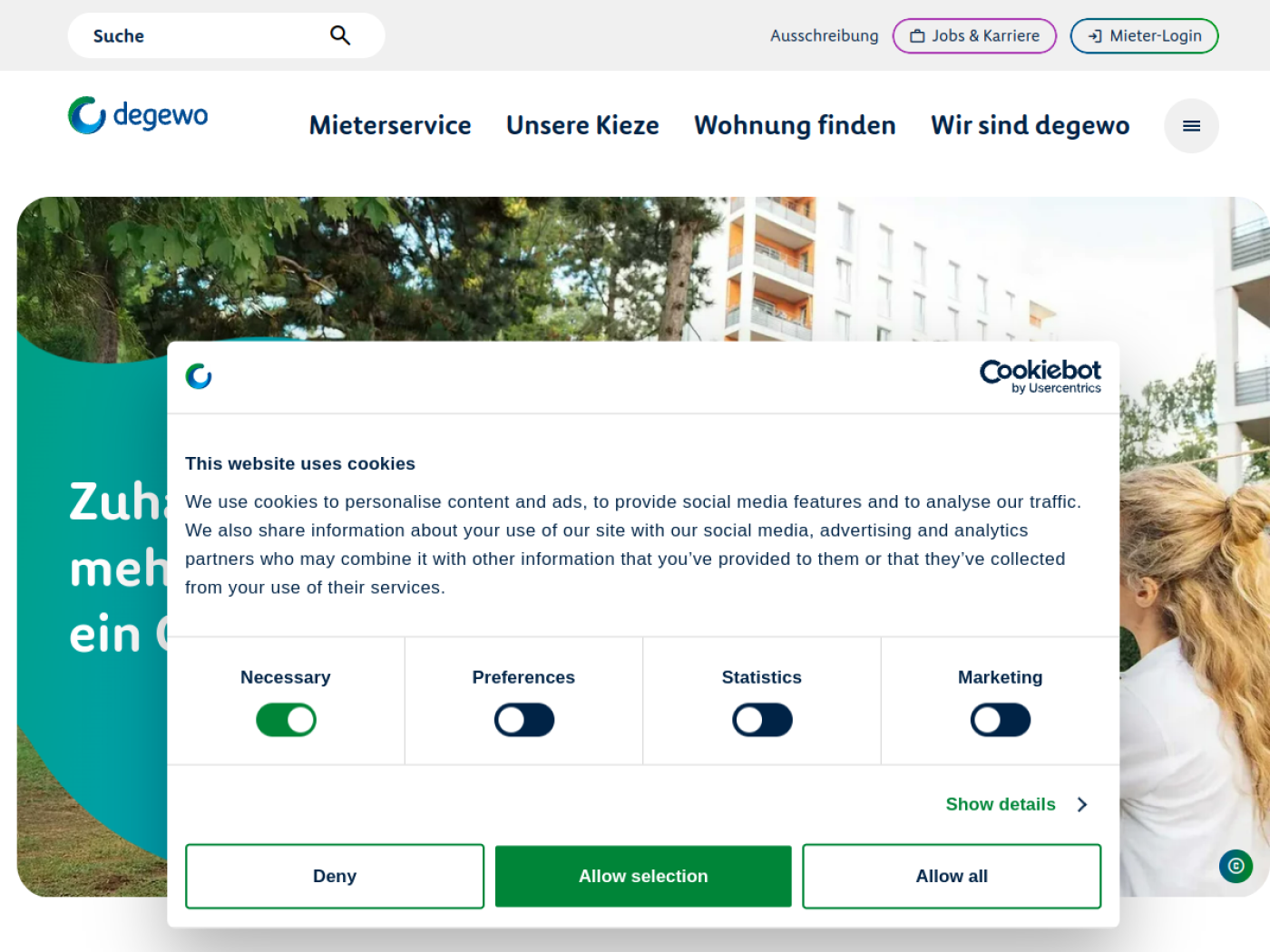 Website-Screenshot von Degewo