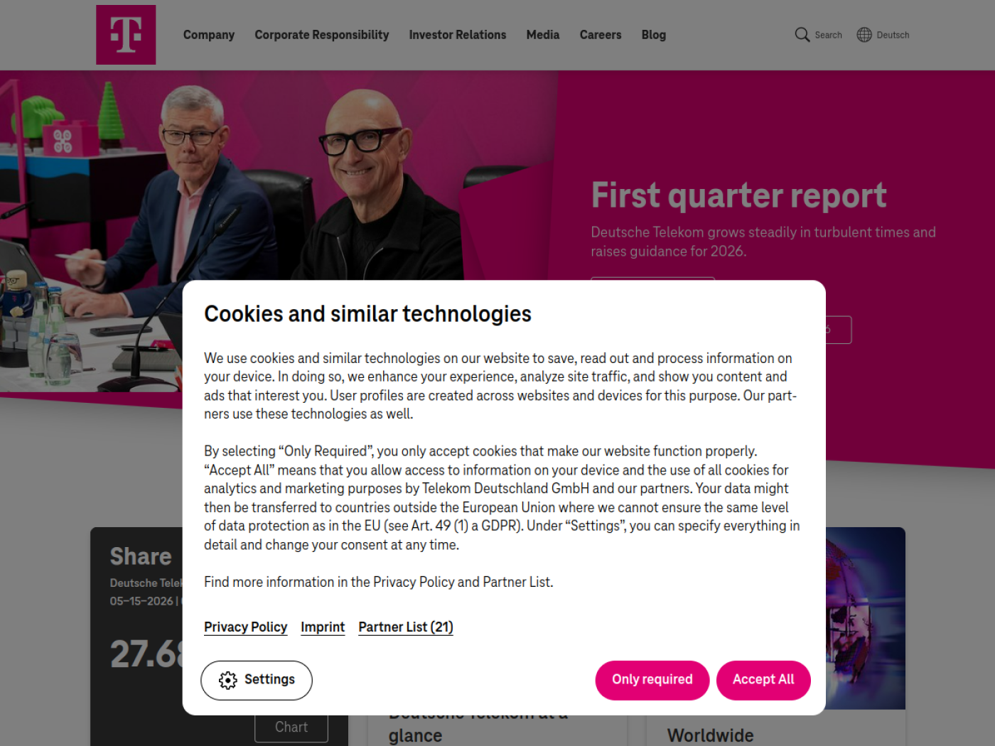 Website-Screenshot von Deutsche Telekom