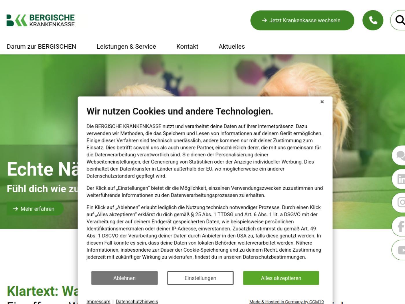 Website-Screenshot von Die Bergische Krankenkasse
