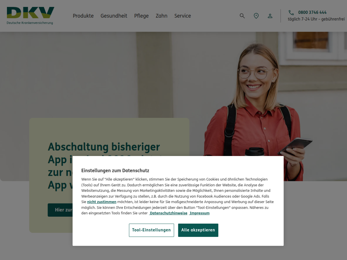 Website-Screenshot von DKV Deutsche Krankenversicherung
