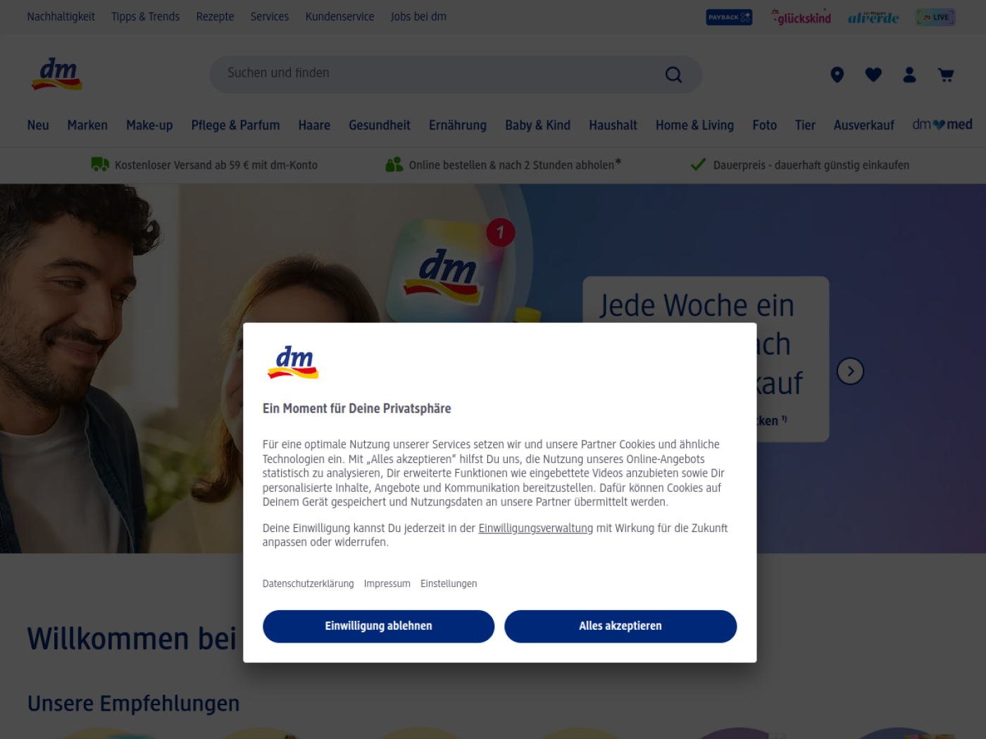 Website-Screenshot von dm-drogerie markt